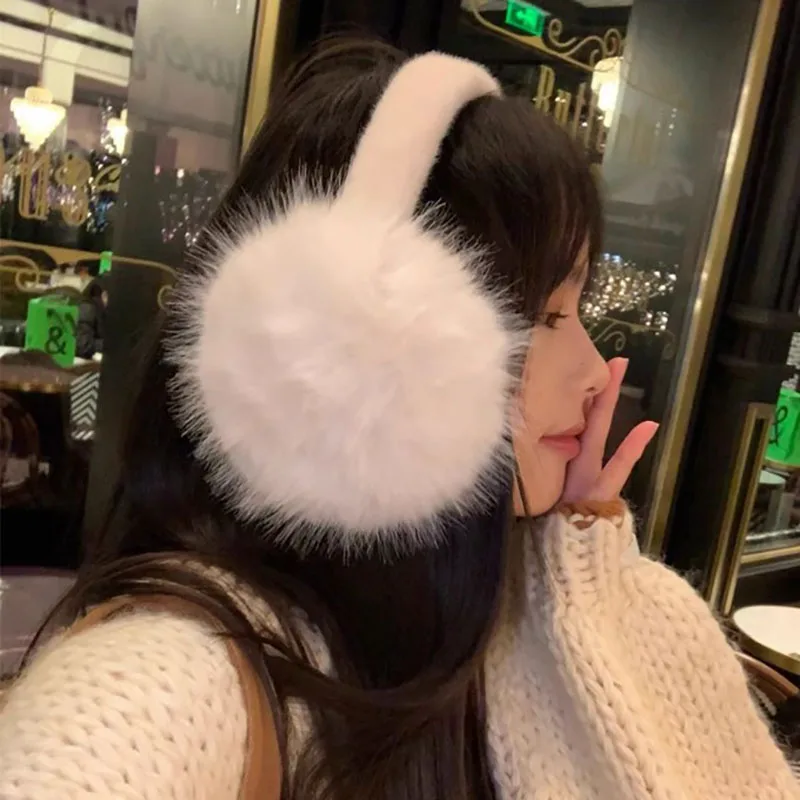 Winter Warm Earmuffs White Suede Plush Earmuffs for Women Foldable Soft Thicken Earmuffs Cute Simple Earlap Accessories Earmuff