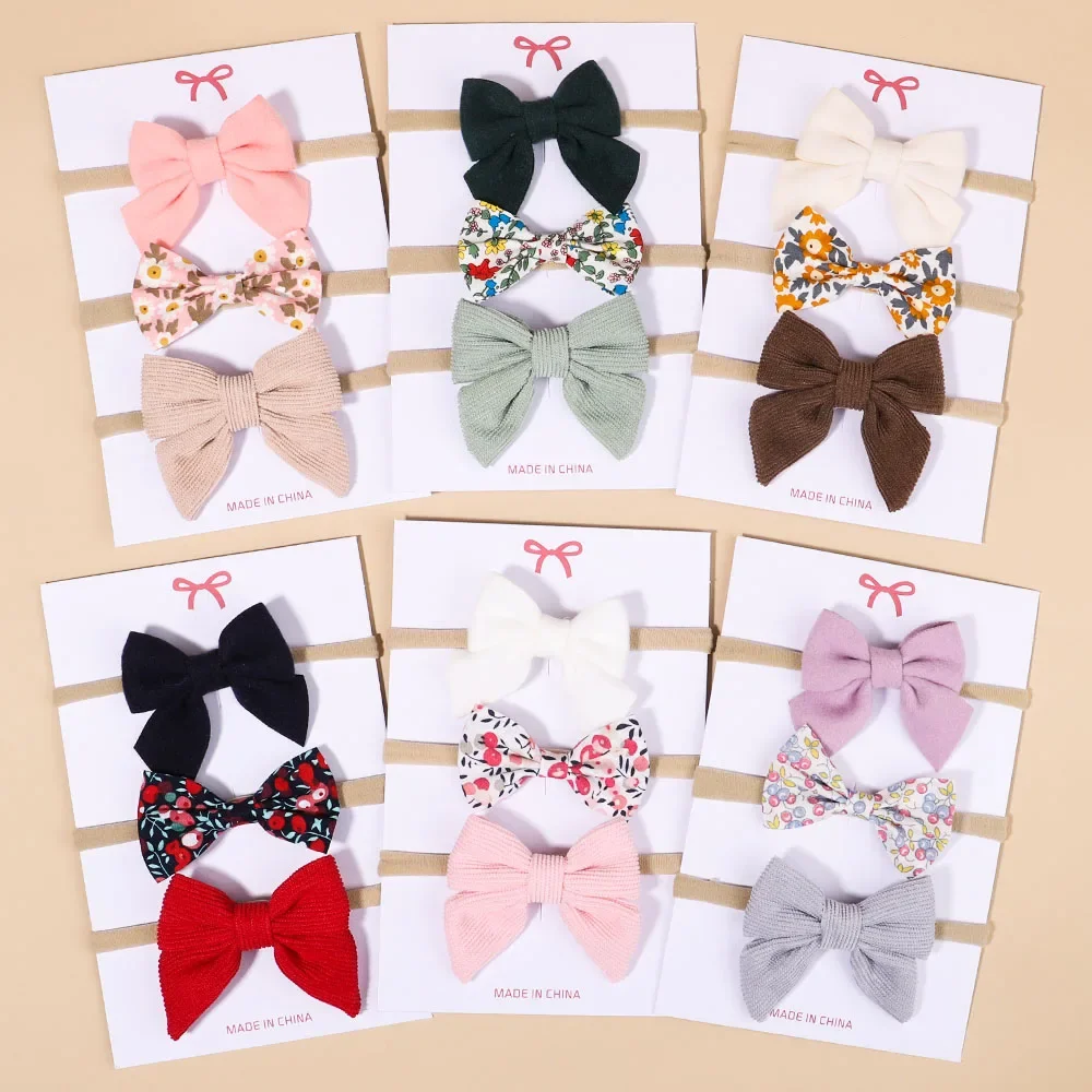 3/4Pcs/Set Lace Print Bows Headband for Kids Girls Newborn Baby Headband Nylon Elastic Hair Band Headwear Hair Accessories Gift