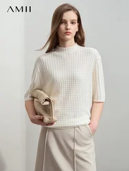 AMII Minimalist Knit Sweater Women 2025 Autumn New Porosity Mock Neck Solid Gentle Wind Bat Medium Sleeve Slim Pullover 12541087