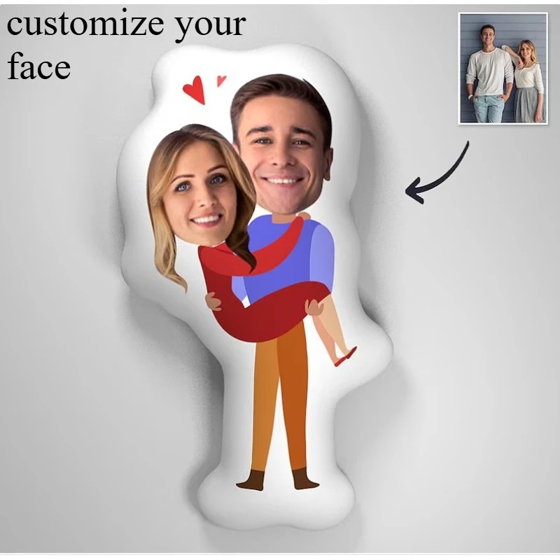 Custom Photo Cutout Plush Pillow, Double Sided Printed Soft Polyester Stuffed Doll, Funny Novelty Gift for Lovers  Valentine's