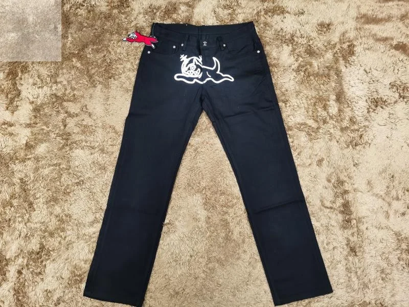 

Loose Straight Leg Bla Jeans Youthful Trendy Original Cowhide Fly Dog Denim Pants for Young Men Casual All-Season Jeans