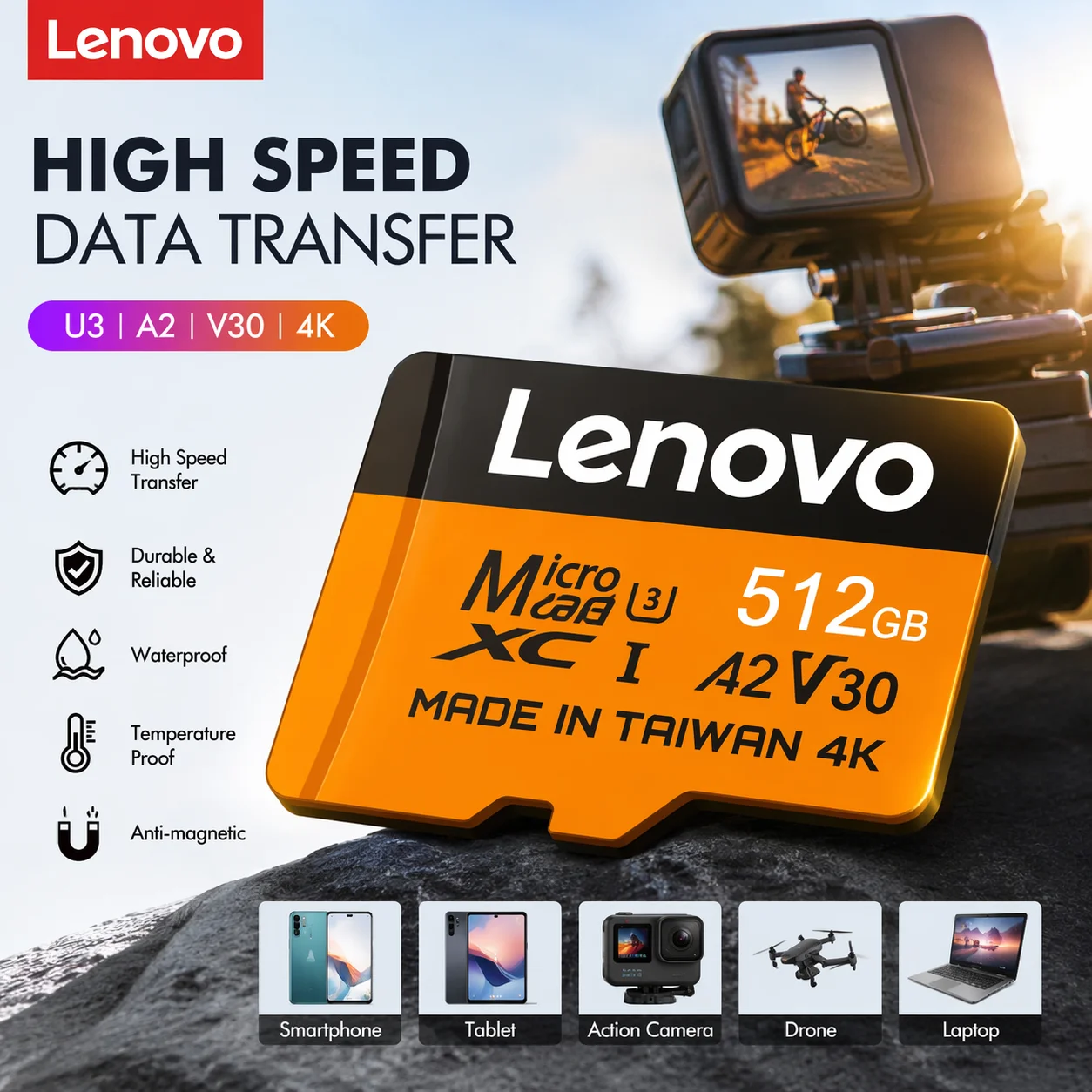 Lenovo High Speed Micro TF SD Card Class 10 U3 A2 V30 4K TF Flash Memory Card for Camera Phone Nintendo Switch 128GB 256GB 512GB