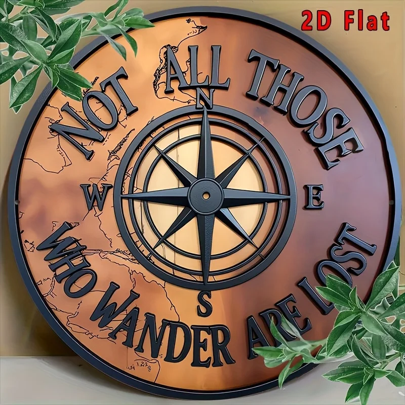 2D Flat, 1pc 8x8 Inch Aluminum Wall Art with Vintage Compass Rose Design & 