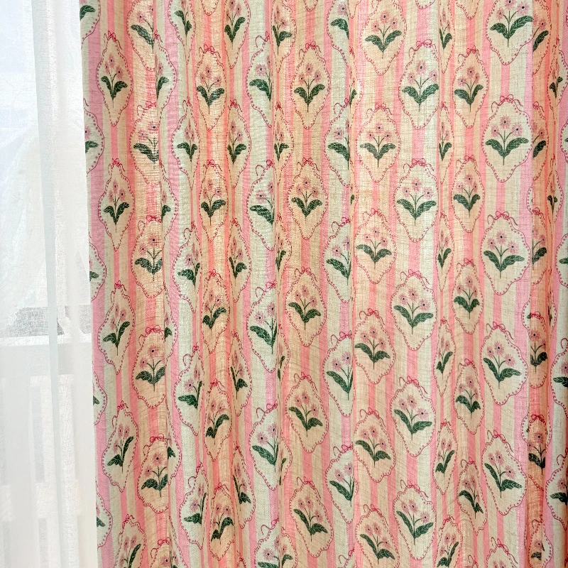 Retro Garden Orange Powder Cotton Linen Printing Curtains for Living Room Bedroom French Window Balcony Window Customized