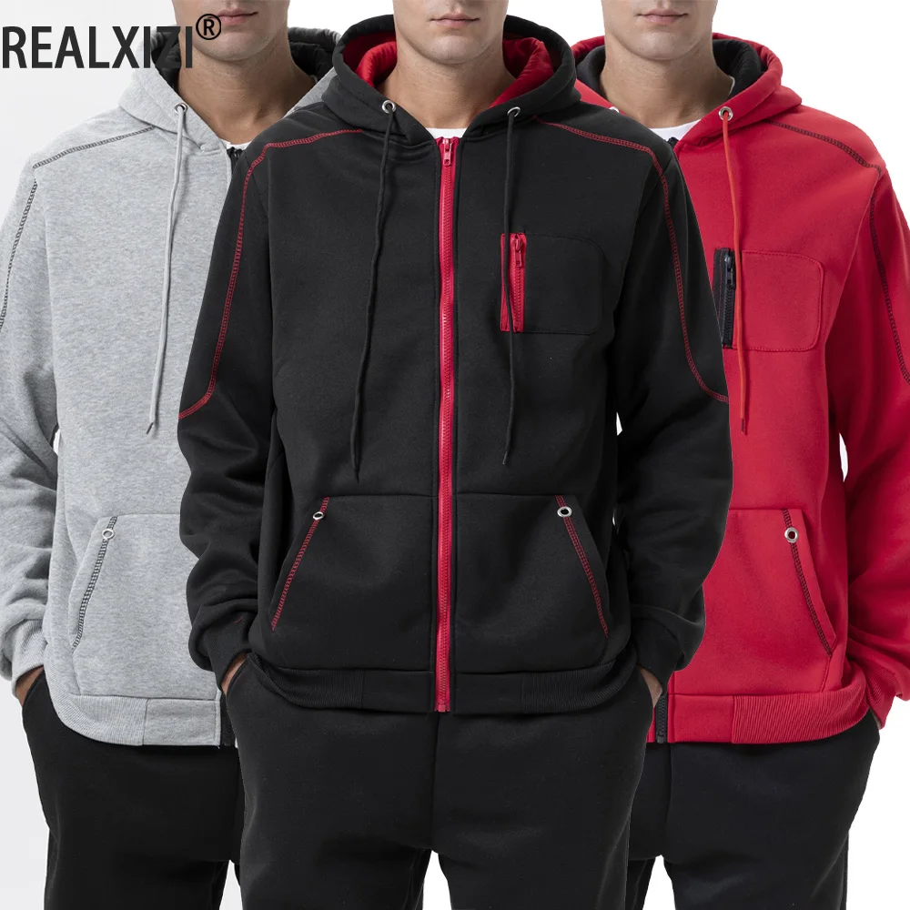 

Autumn Men's Zipper Hoodie Jacket Pocket Hooded Sports Jacket Outdoor Casual Slim Fit Sweatshirts Men Warm Coats Streetwear