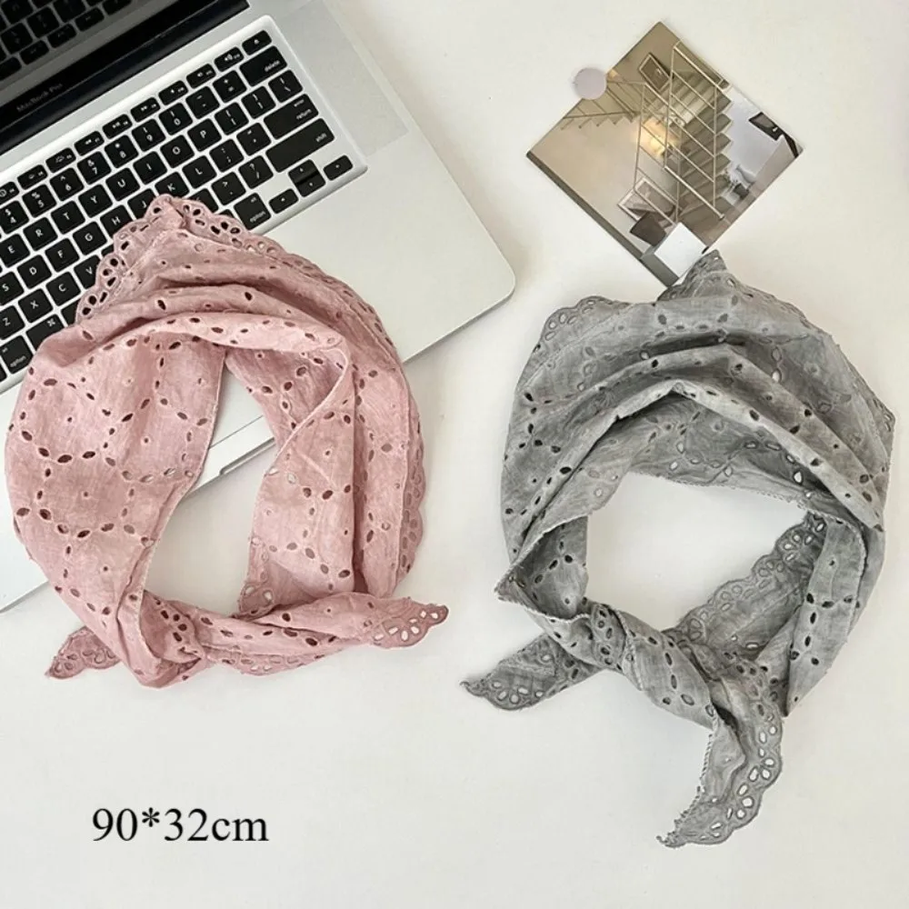 New Lightweight Floral Triangle Scarf Thin Korean Style Cotton Linen Scarf Soft Head Wrap Spring Summer Bandana Photo Shooting view 6