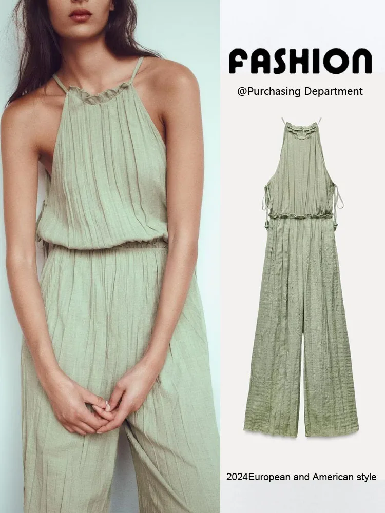 

New Summer Women's Comfortable Waist-Cinching Pleated Svel Long Pants One-Piece Suit High Waist Commute Sle 00% Fabric