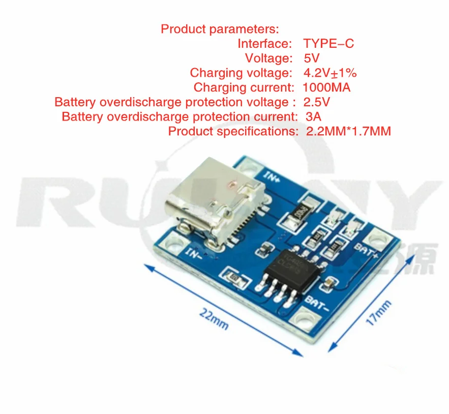 TP4056 | 18650 lithium battery 3.7 v to 3.6 v to 4.2 v lithium battery plate 1 a through put protection