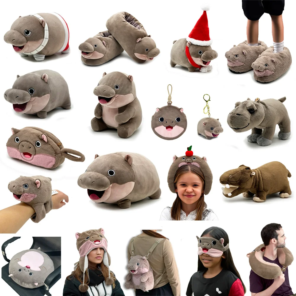 Moo deng hippo thai internet celebrity hippopotamus plush peripheral products, neck pillows, coin purse,headband, fun plush gift