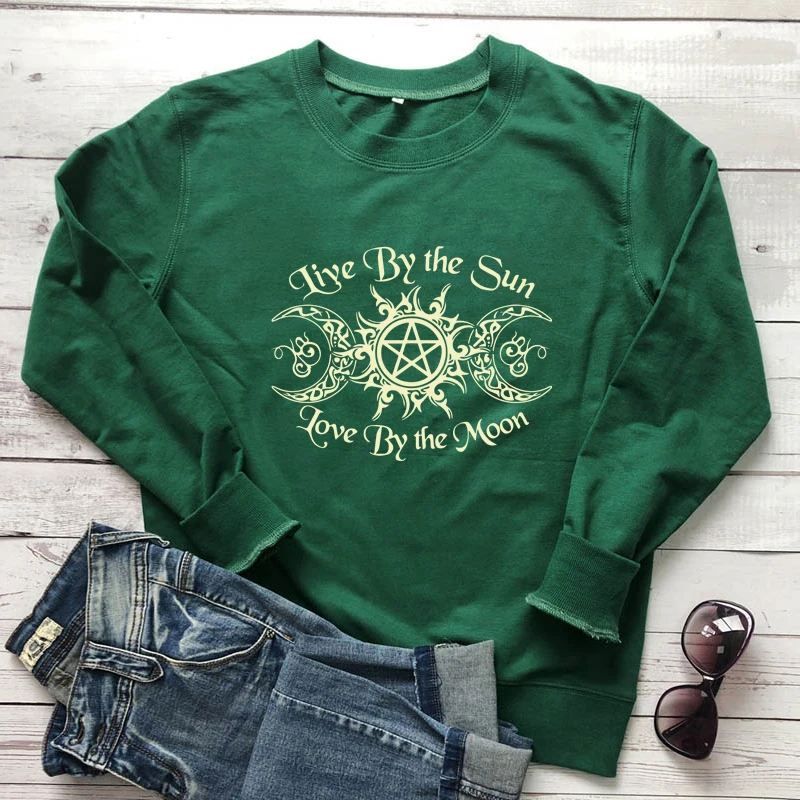 live by the sun love by the moon Sweatshirt vintage Women Long Sleeve jumper Celestial Goddess pullovers