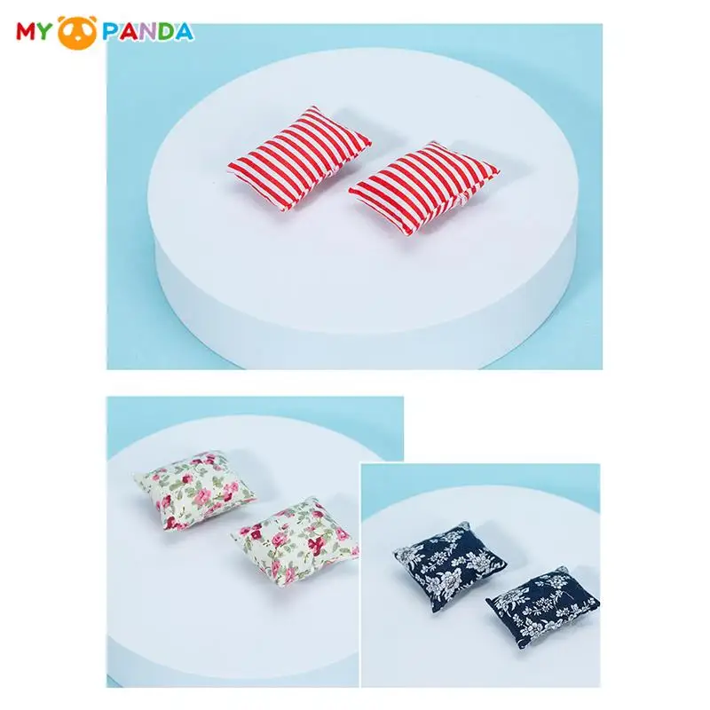 2PCS Cute 1/12 Dollhouse Miniature Flower Cloth Cushions For Sofa Couch Bed For For Doll House Furniture Toys Doll Accessories