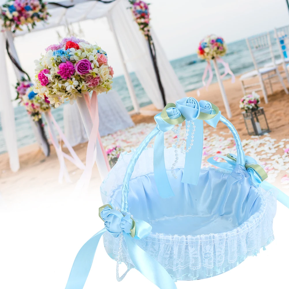 European Style Blue Lace Flower Basket Portable Hand Knitting Candy Container Wedding Party Ceremony Decoration Supplies