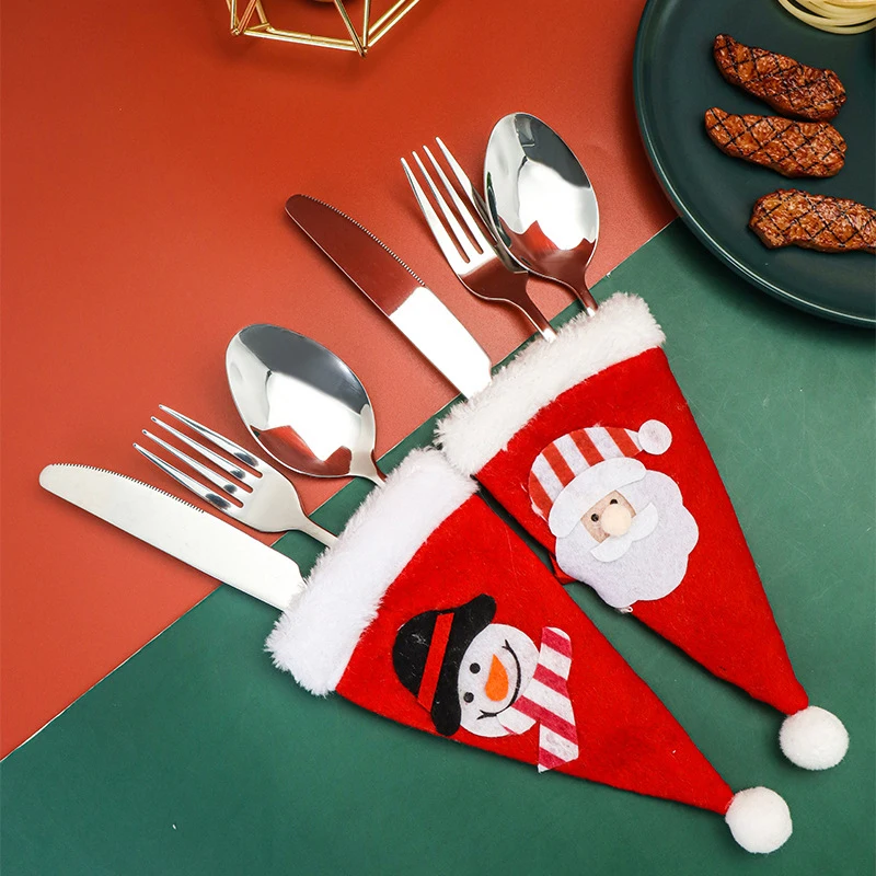 

2025Christmas Decorations For Home Dinner Table Decor New Year 2025 Christmas Gift Tableware Fork Knife Holder Bag Navidad