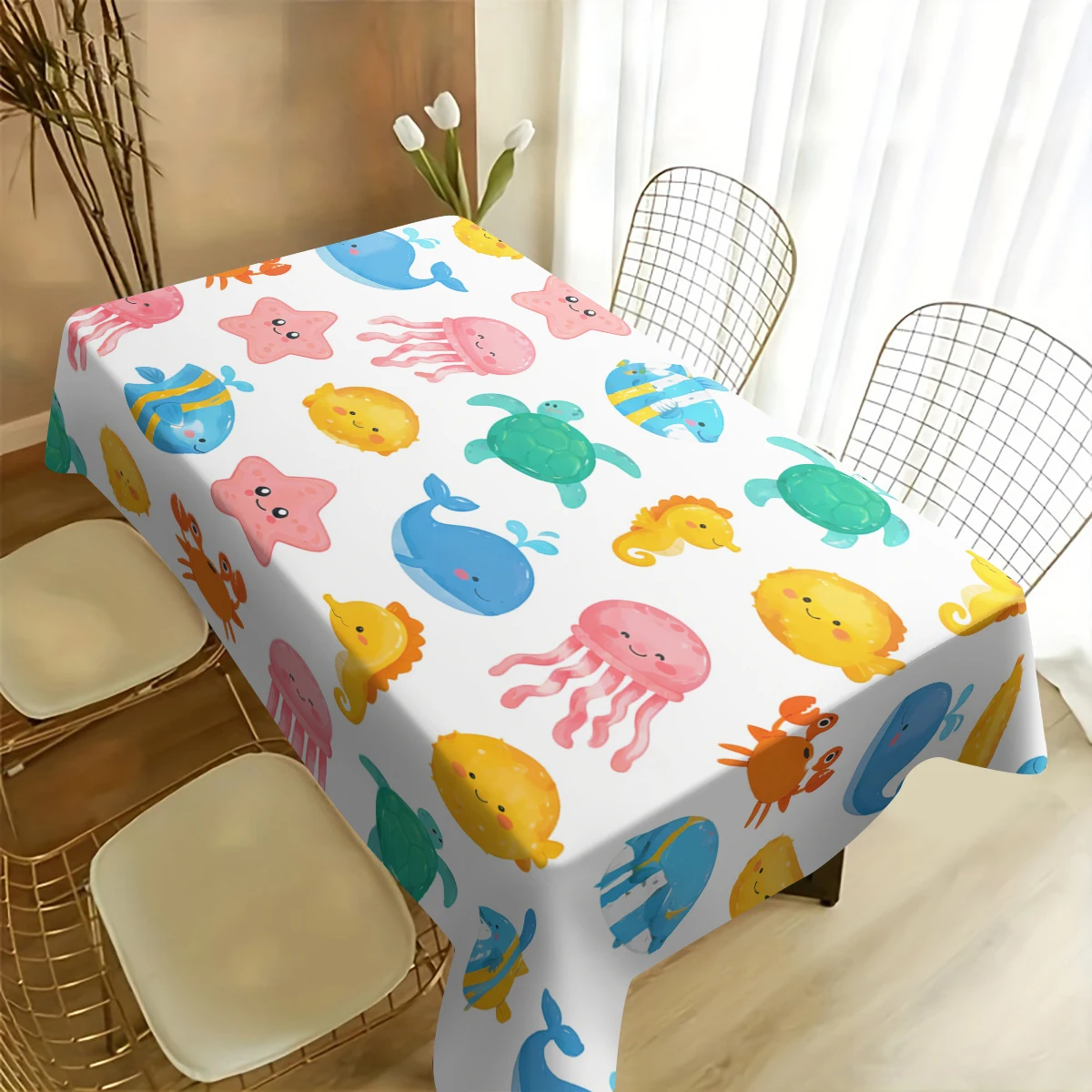 Vibrant Octopus Art Pattern Polyester Tablecloth - Decorative Dining Table Cover, Creative Stylish Home Dining Decor