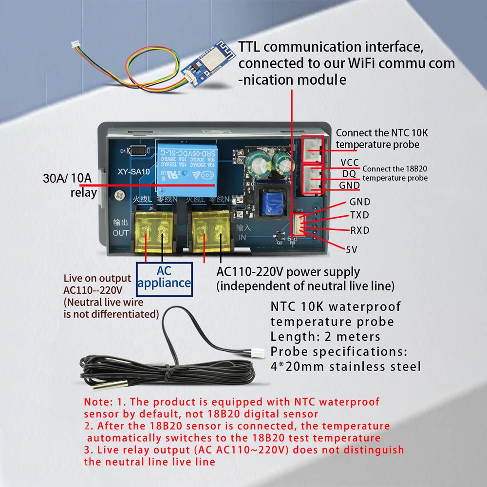 WIFI Remote Thermostat High Precision Temperature Controller Module Cooling and Heating APP Temperature Collection ST30 SA30