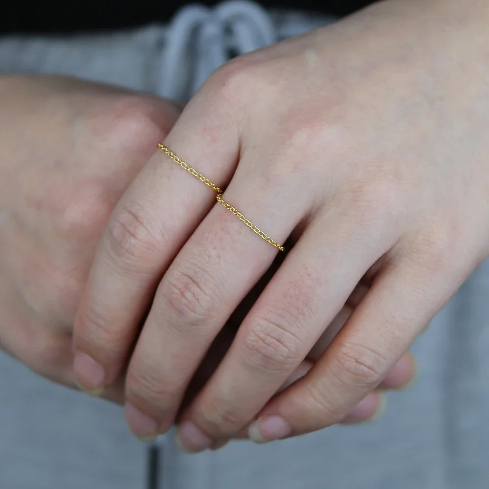 100% 925 Sterling Silver Women Gold Color Silver Chain Rings
