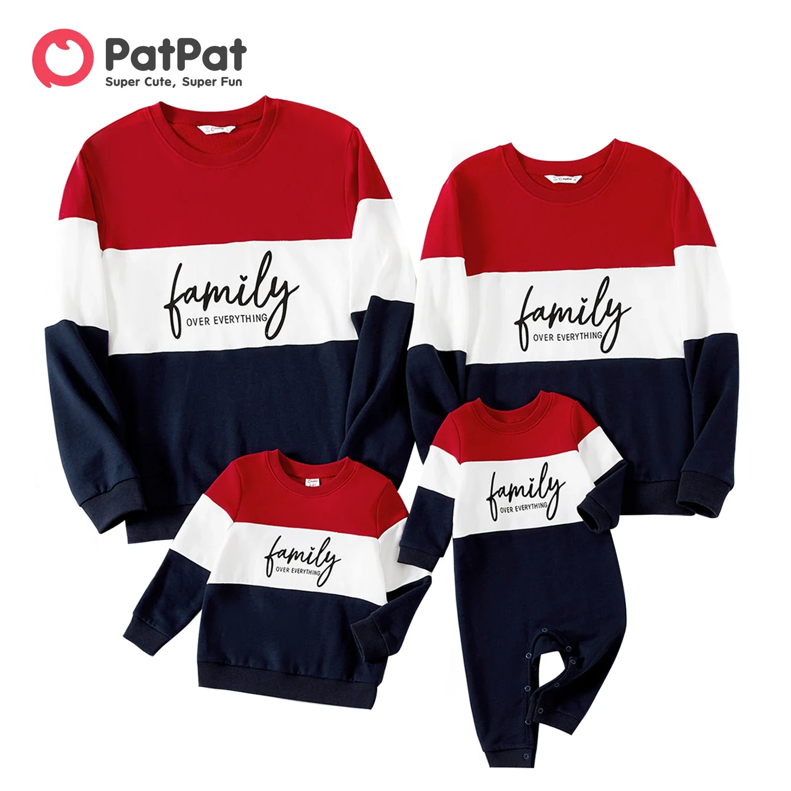 PatPat Family Matching Outfits Colorblock Letter Print Crew Neck Long-sleeve mother-kids Sweatshirts Soft and Comfortable