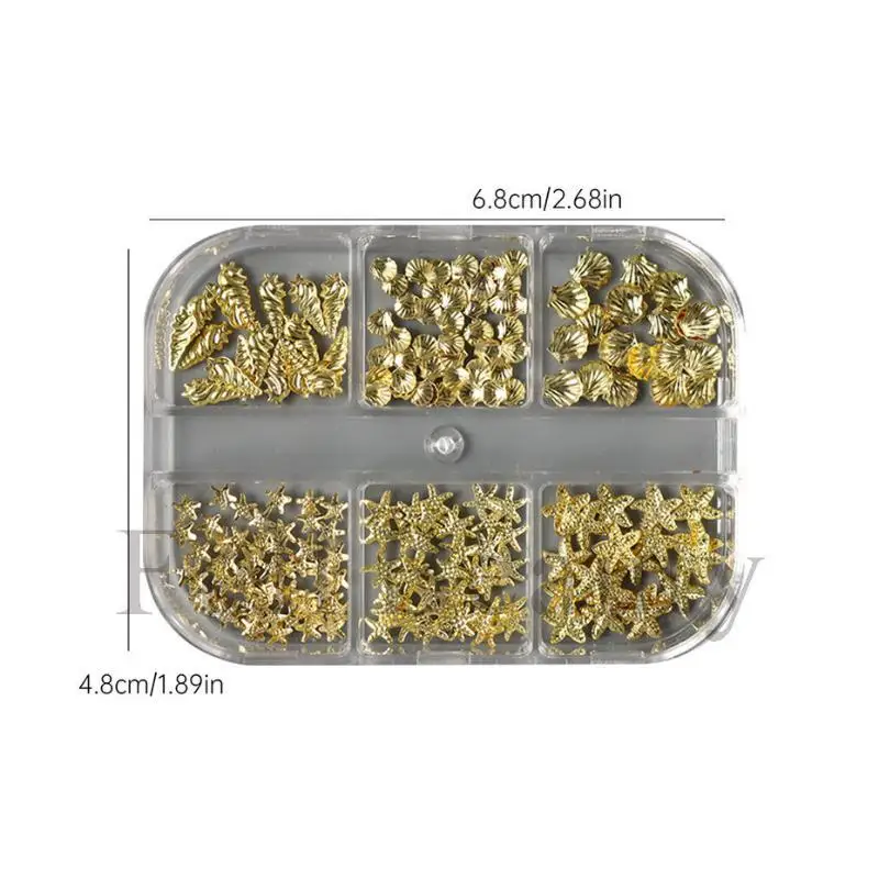 6er-Set Goldene Muschel- und Seestern-Nagelcharms, 3D-Muschel-Nagelkunst-Dekorationen, Sommer-Metall-Nagelstecker, Maniküre-Nagelzubehör – Detail 11
