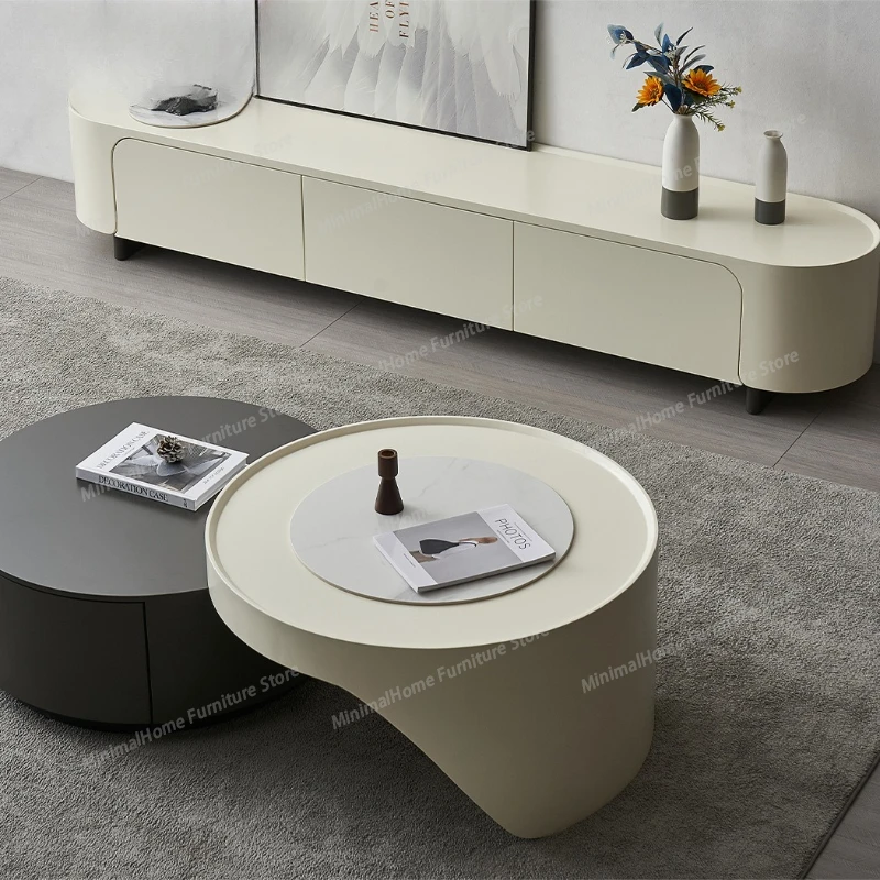 

Кофейный столик Cream Wind: Роскошный круглый телескопический столик из камня, современная простая мебель для гостиной Stolik Kawowy XYCJ