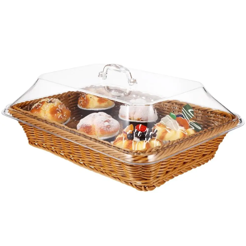 Woven Basket Lid Vegetable Bread Serving Simulated Food Serving Baskets with Lid Acrylic Storage Containers for Kitchen Picnic