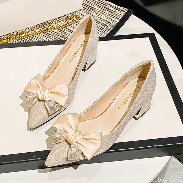 Plus Size Shoes for Women Fashion Pumps Sexy New Girl Pointed Toe High Heels Shoes Rhinestone Bowknot Bridesmaid Shoes AliExpress