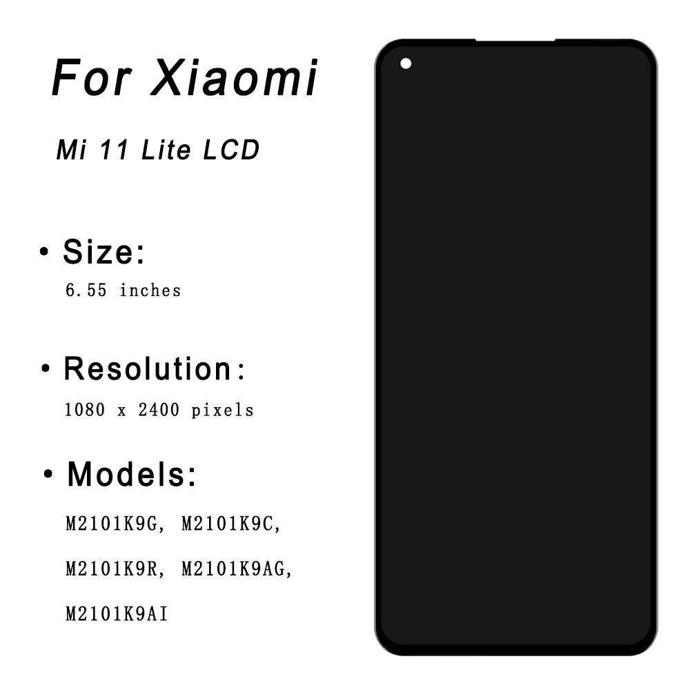 OEM Display For Xiaomi Mi 11 Lite LCD Touch Screen Digitizer Assembly AMOLED LCD For Mi 11 Lite 5G Display M2101K9AG Screen