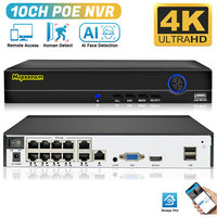 4K 10Ch Poe Nvr 8Mp Cctv Security System Face Detection H.265+ Network Surveillance Audio Video Recorder Xmeye Remote Access