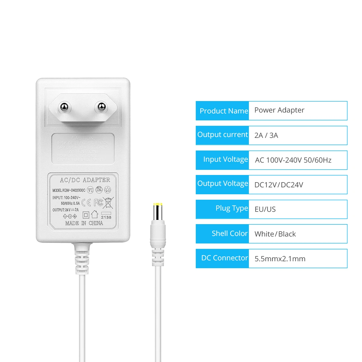 DC 24V 2A 3A Power Supply Adaptateur Universel AC 100-240V EU/US Universal Power Adapter For LED Lights Driver 5.5x2.1mm