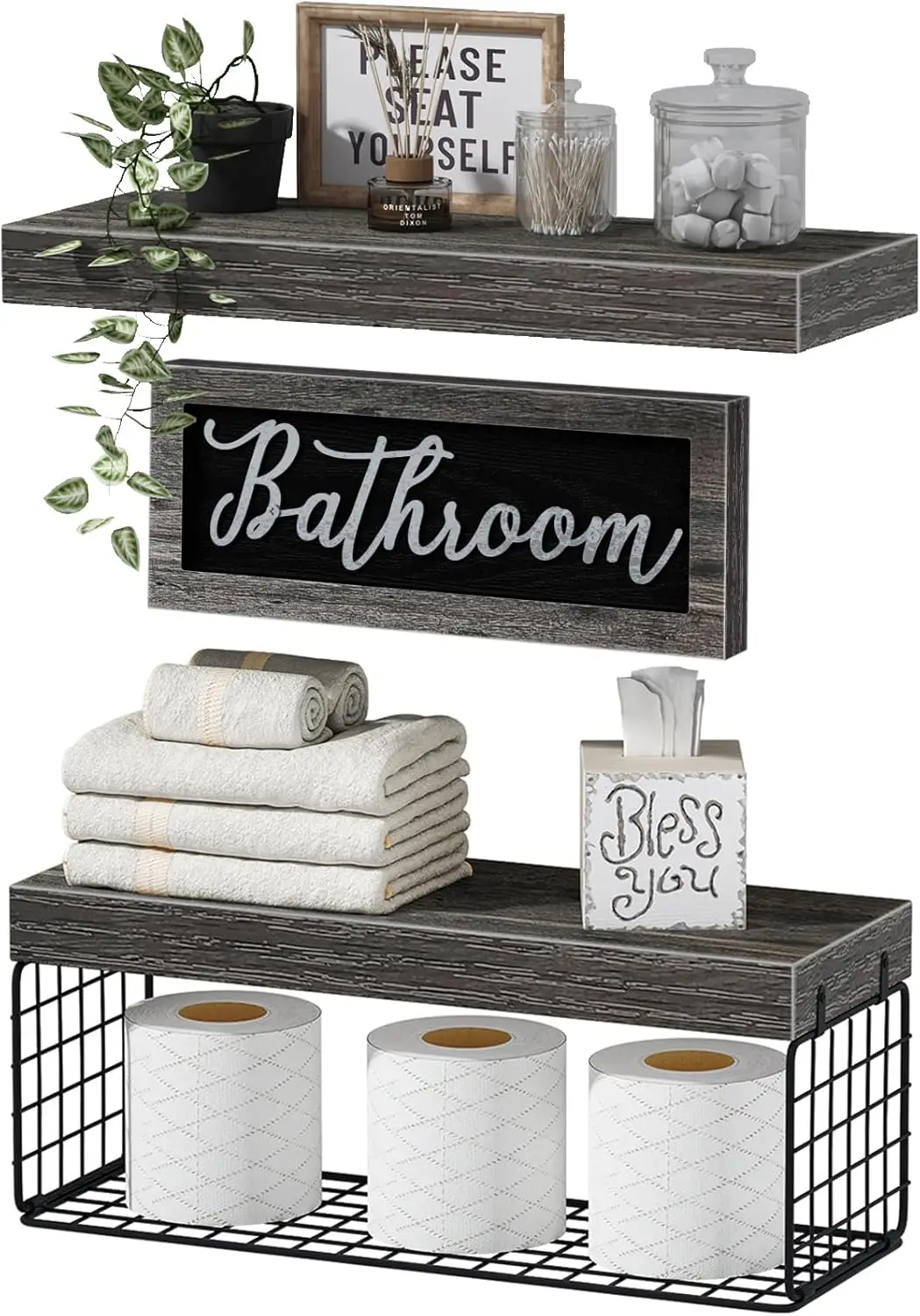 

Bathroom Shelves Over Toilet - Paper Storage Wall Mounted Farmhouse Decor Decorations Aesthetic Décor Sign Small Floati