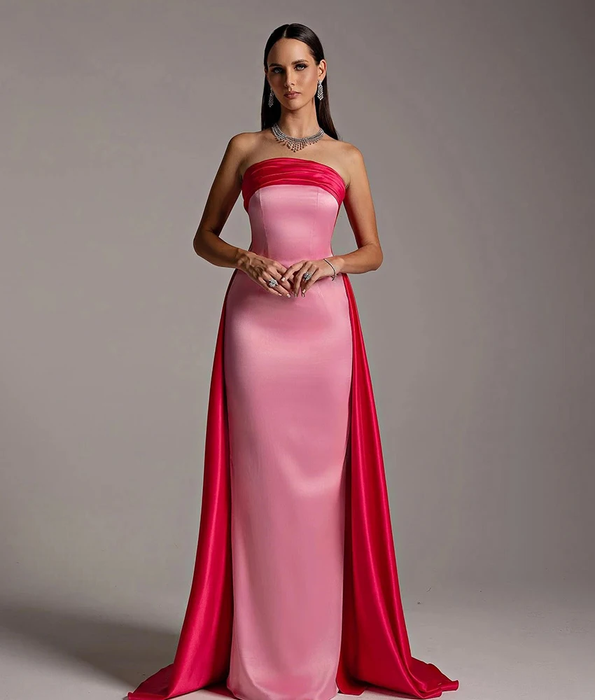 

Customized Graceful Satin A-Line Evening Dress High Quality Strapless Sleeveless Floor Length Celebrity Gowns Custom Size
