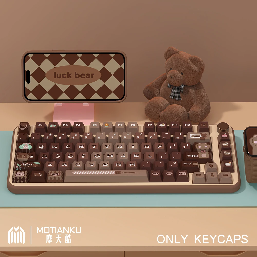 lucky bear Theme Keycaps Cherry Profile Personalized Cartoon cute Keycap For Mechanical Keyboard with 7U and ISO key cap