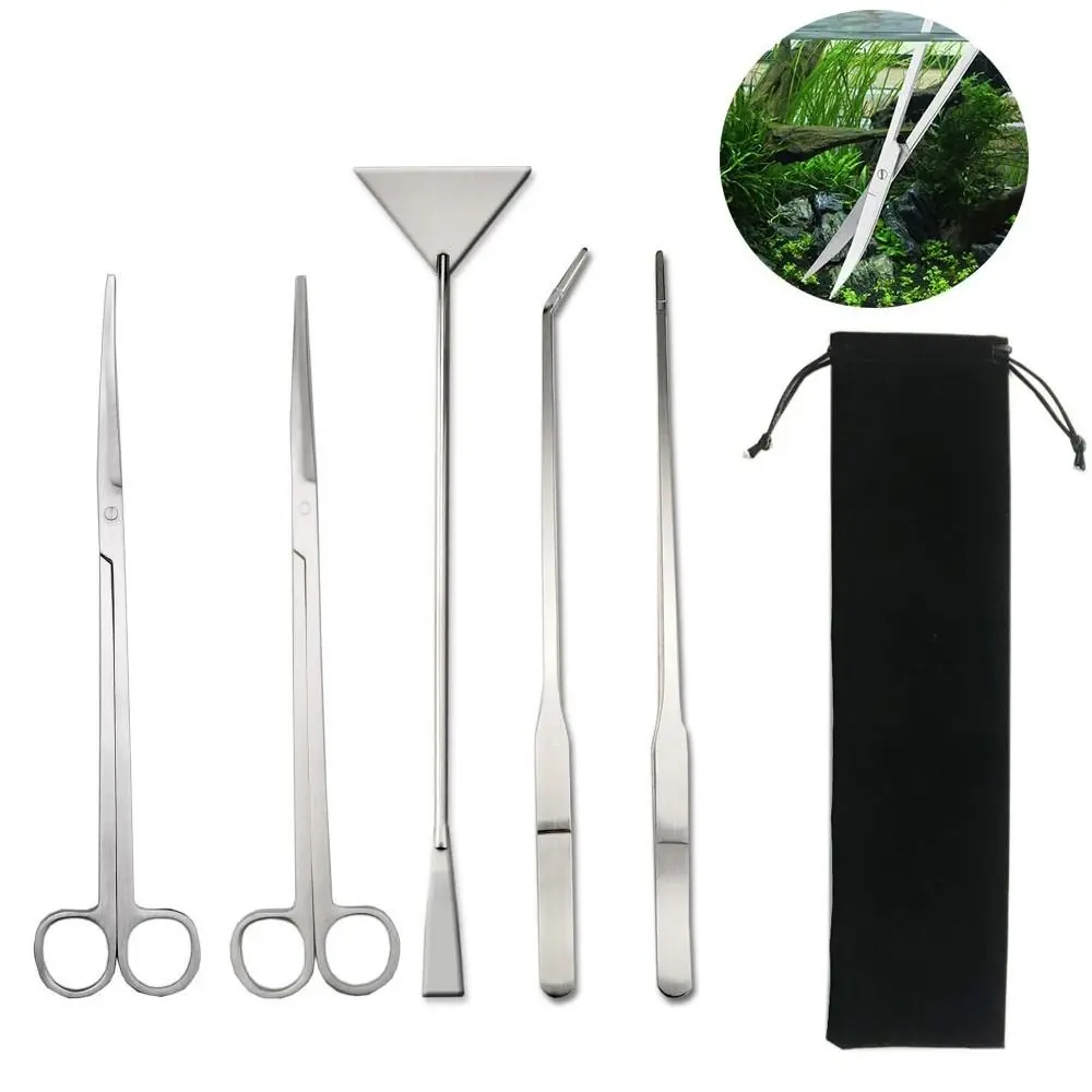 3/4/5Pcs Stainless Steel Aquascape Tools Kit Rustproof Straight Curved Aquarium Aquascaping Tool Waterproof Shovel