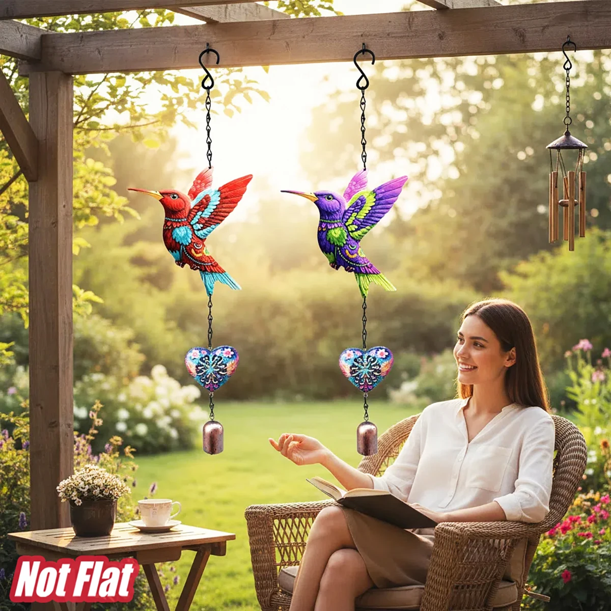 20 Inch Outdoor Metal Hummingbird Wind Chimes, Perfect Soothing Sounds for Garden, Patio, Porch, Balcony Yard Hanging Decoration