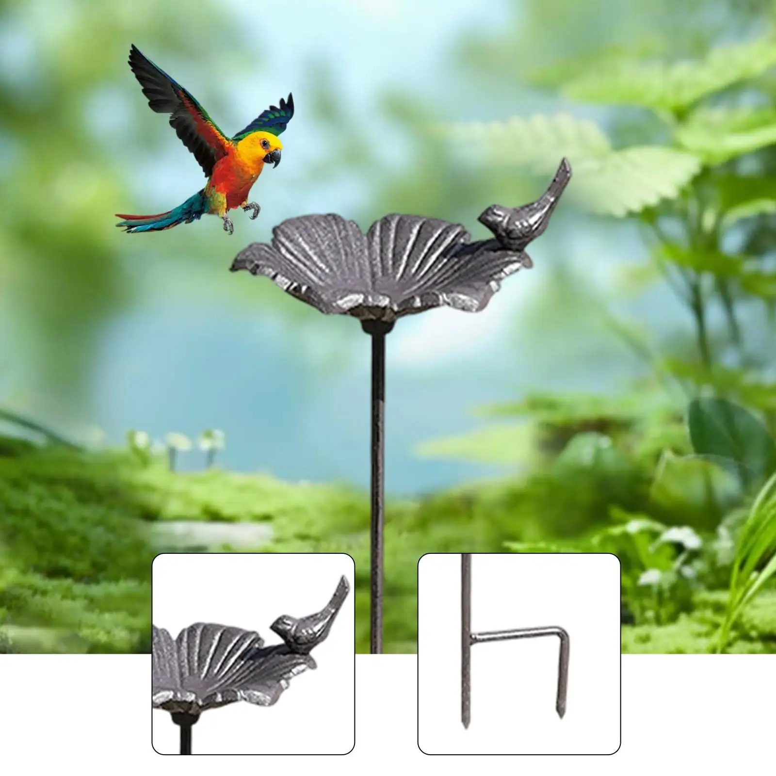 

Iron Outdoor Birdbath Feeder Bowl with Stake Garden Yard Lawn Decor for Backyard Balcony Gift