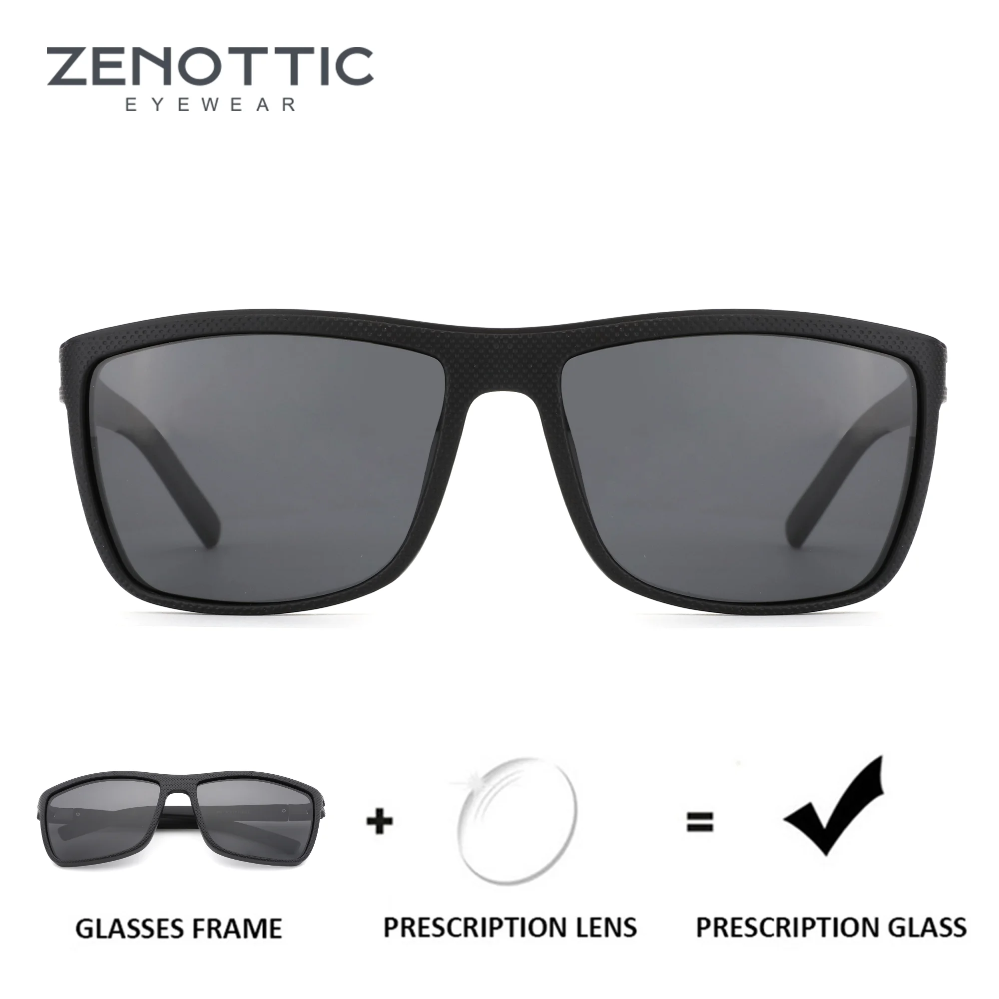 ZENOTTIC（XL Size）Fashion Sport TR90 Polarized Sunglasses Prescription For Men UV400 Square Optical Sun Glasses