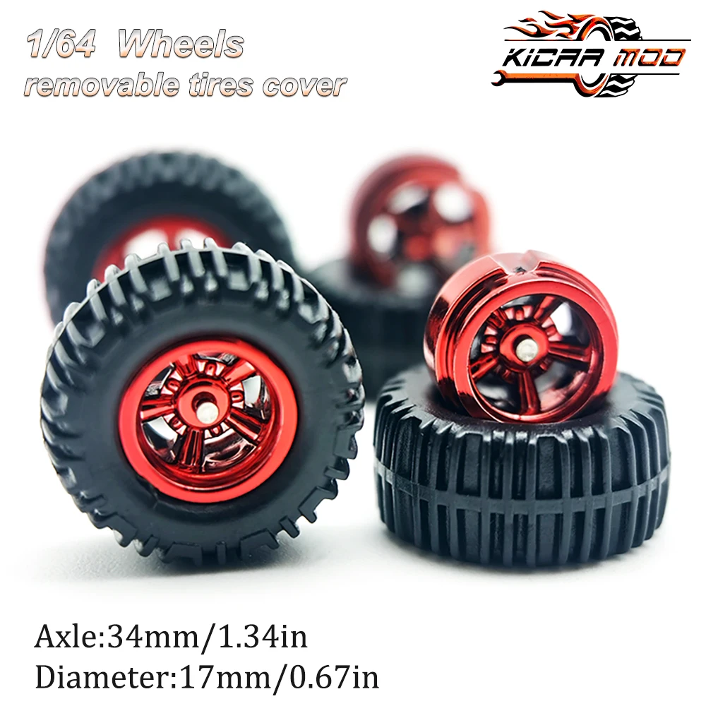 1/64 Modellauto-Räder mit Gummi-All-Terrain-Reifen, Fünf-Speichen-Umbauteile für Geländefahrzeuge, große Größe, 1 Set – Detail 10