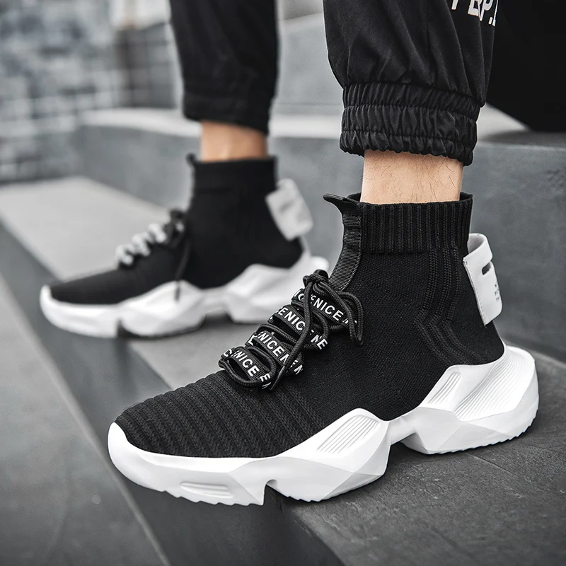 Socks Sneakers Men Knit Upper Breathable Sport Shoes Sock Boots Man Shoes High Top Running Shoes for Men Zapatillas