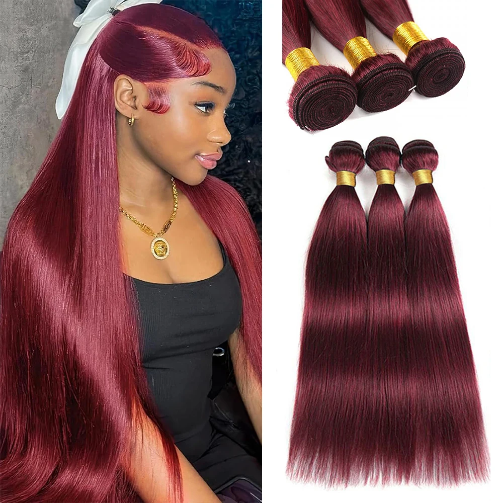 

30 Inch Bundles 99J Burgundy Silky Straight Bundles Brazilian Human Hair Bundles Remy Colored Red Hair Extensions 1/3 Pcs Deals