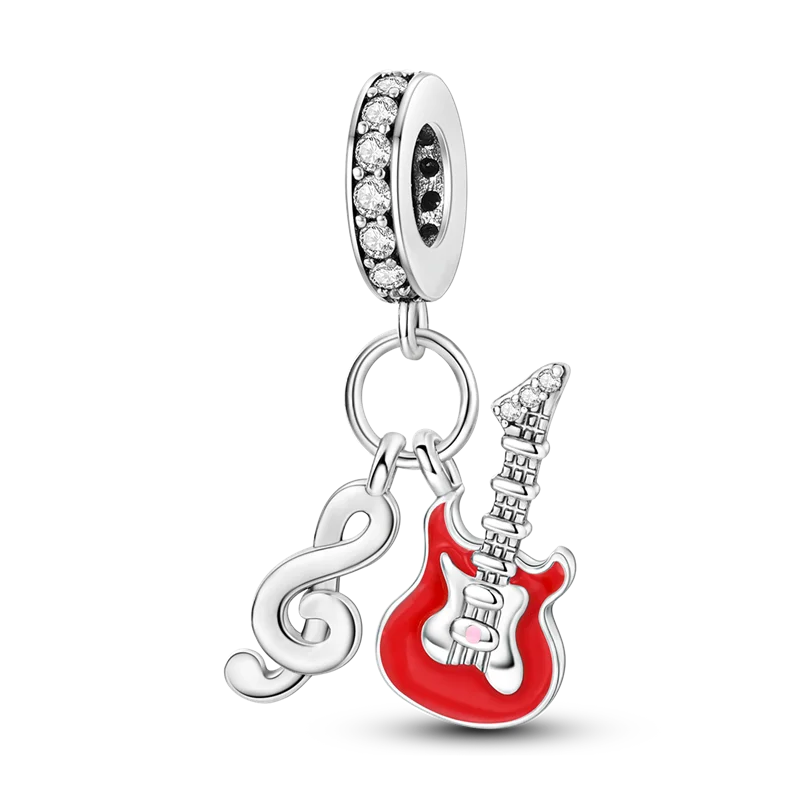 925 Sterling Silver Chinese Loong Charms Bead CZ Zircon Guitar Notes Snake Dangle Fit Original Bracelet DIY Women Jewelry