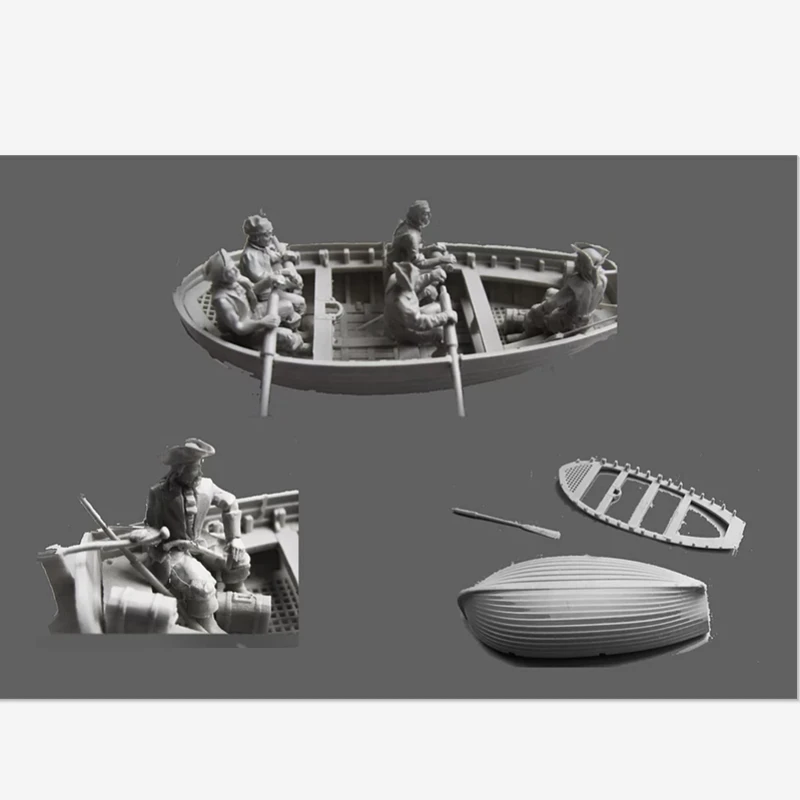 1/72 Scale Resin Model Figure GK,the boat with crew xvIII century,Unassembled and unpainted