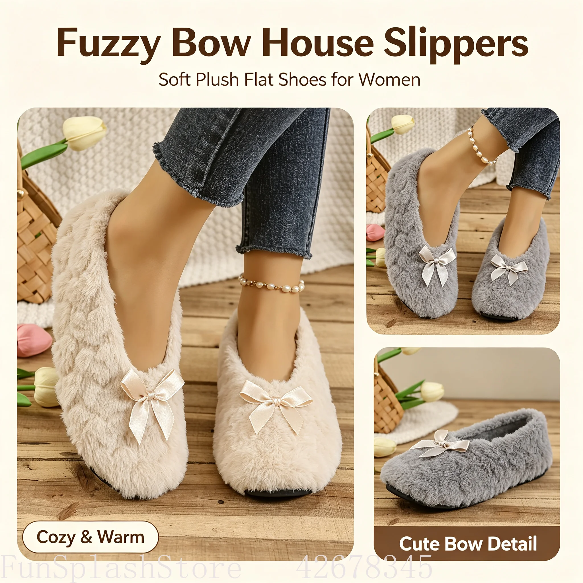 STEPREACH Women Winter Thick‑Sole Indoor Slippers, Soft Barefoot Cozy Floor Home Shoes, Sweet Style Hand Washable House Slippers for Indoor Use