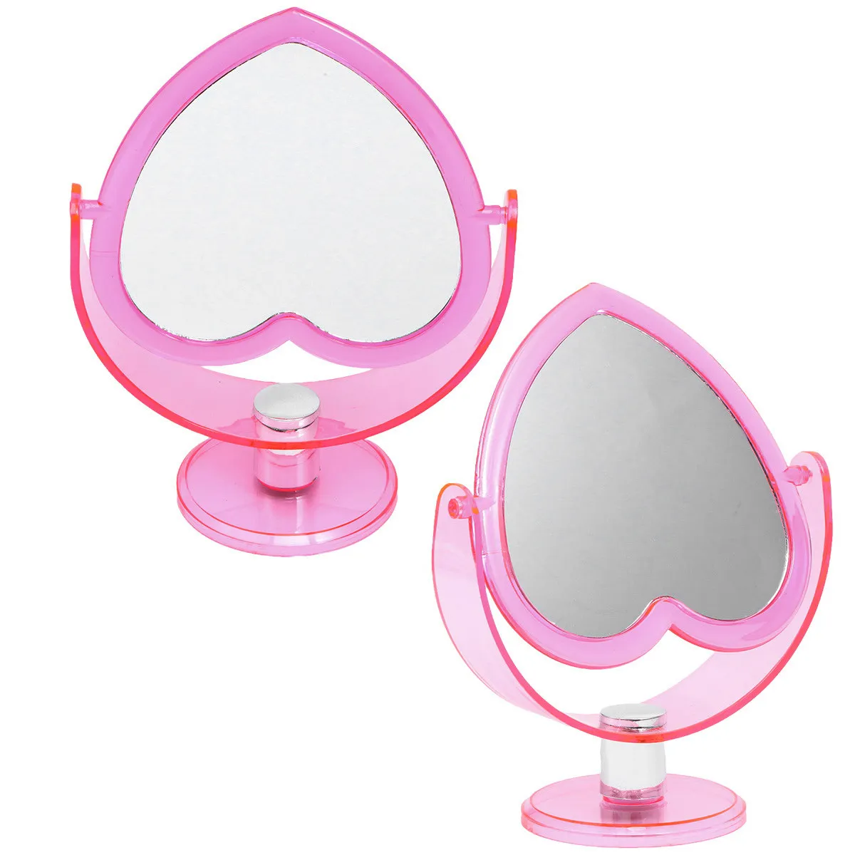 Premium Acrylic Loving Heart Makeup Mirror Two-Sided Lightweight Hd Reflective Desktop Mirror for Home Office Store Use Pink
