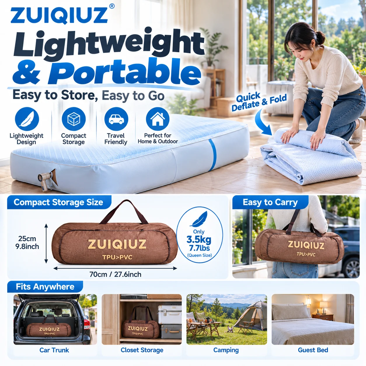 ZUIQIUZ New Air Mattress Built - Camping Air Mattress Built In Pump recension och pris