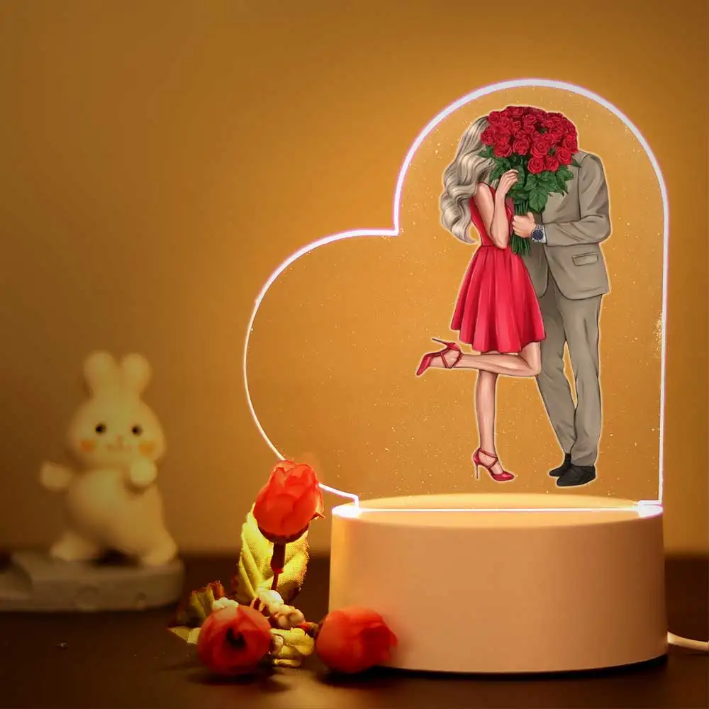 Lámpara acrílica de ilusión 3d para decoración de dormitorio, regalo para amantes de la novia, Festival del Día de San Valentín