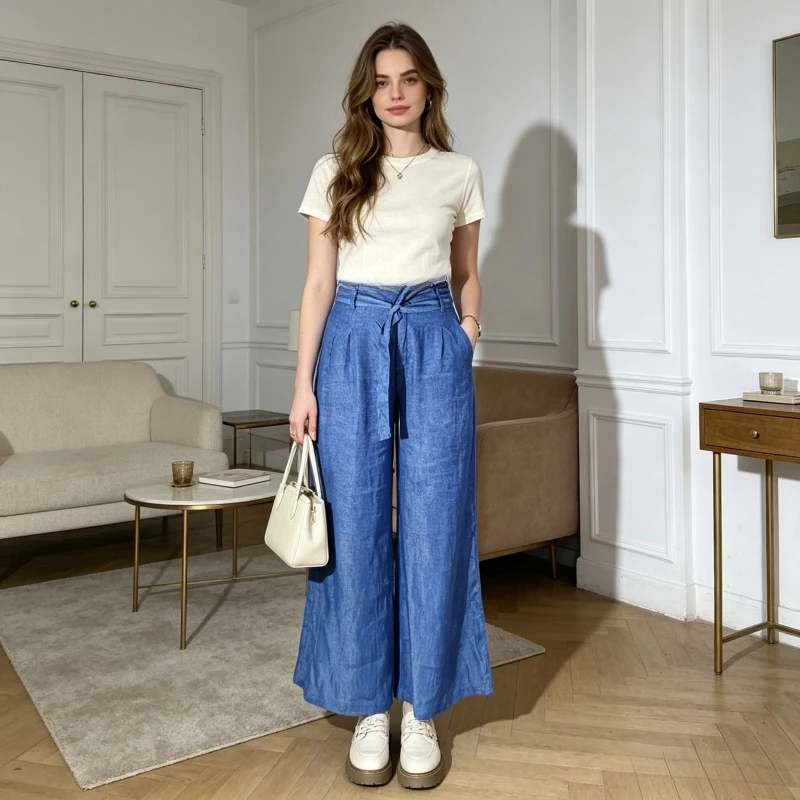 

Jeans Women Denim Wide Leg Pants High Waist Lace Up Washed Distressed Pockets Vintage Trousers 2026 Summer Casual Floor Length