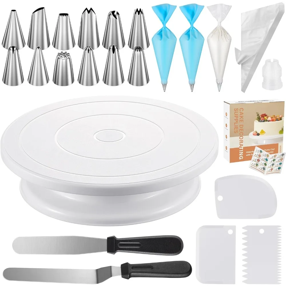 

71PCs Cake Decorating Supplies Kit with Cake Turntable 12 Numbered Icing Piping Tips 2 Spatulas 3 Icing Comb Scraper