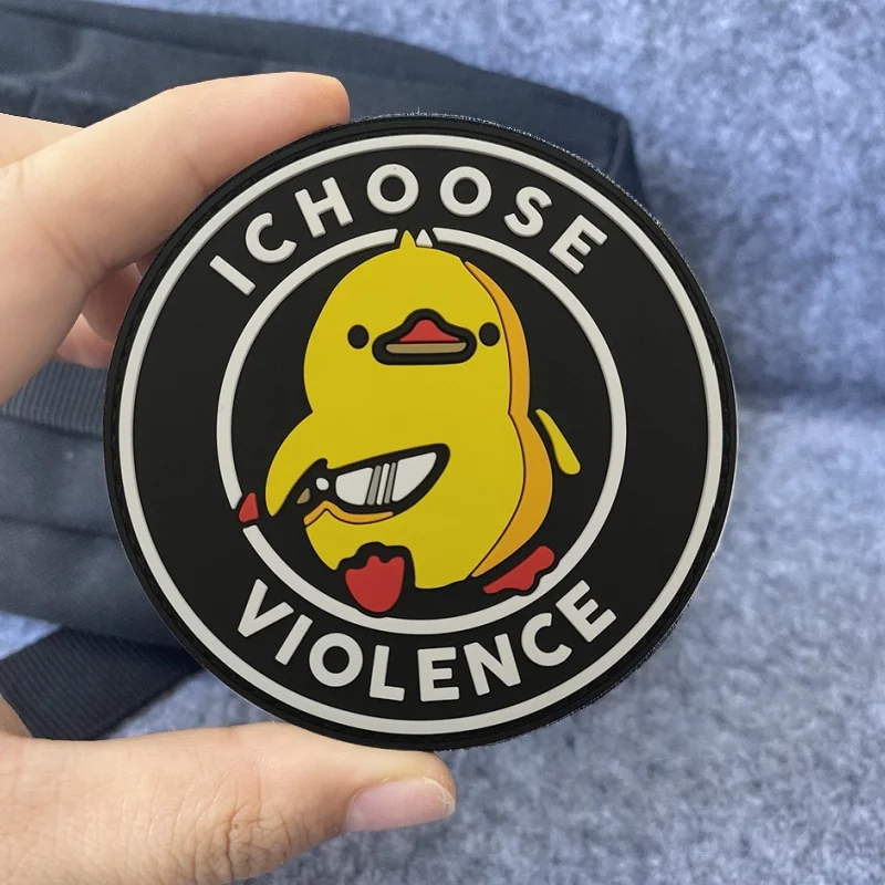 I Choose Violence Angry Little Yellow Duck Embroidered Hook and Loop Cloth Patches Tactical Frog with Knife and Goose Stickers