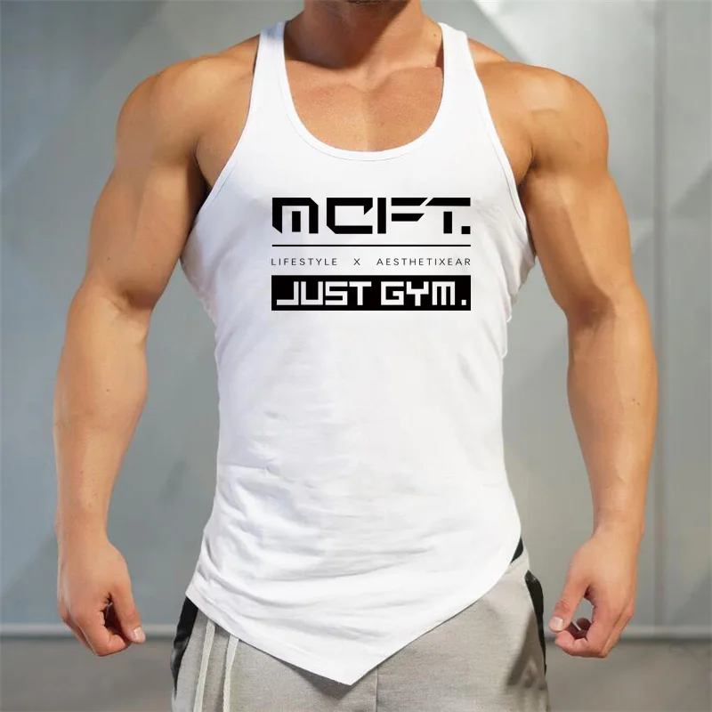 Gym Bodybuilding Sport Cotton Tank Tops Summer Breathable Sleeveless Casual T-Shirts Mens Fitness Muscle Irregular Hem Singlets