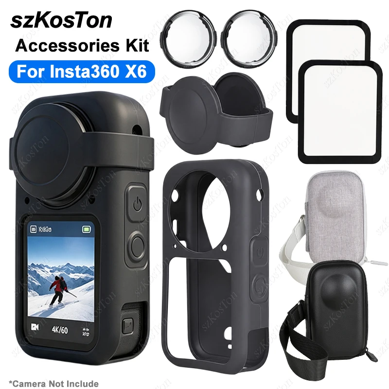For Insta360 X6 Camera Protective Accessory Kit Silicone Protective Cover/Lens Guard/Screen Protectors Film/Mini Storage Bag