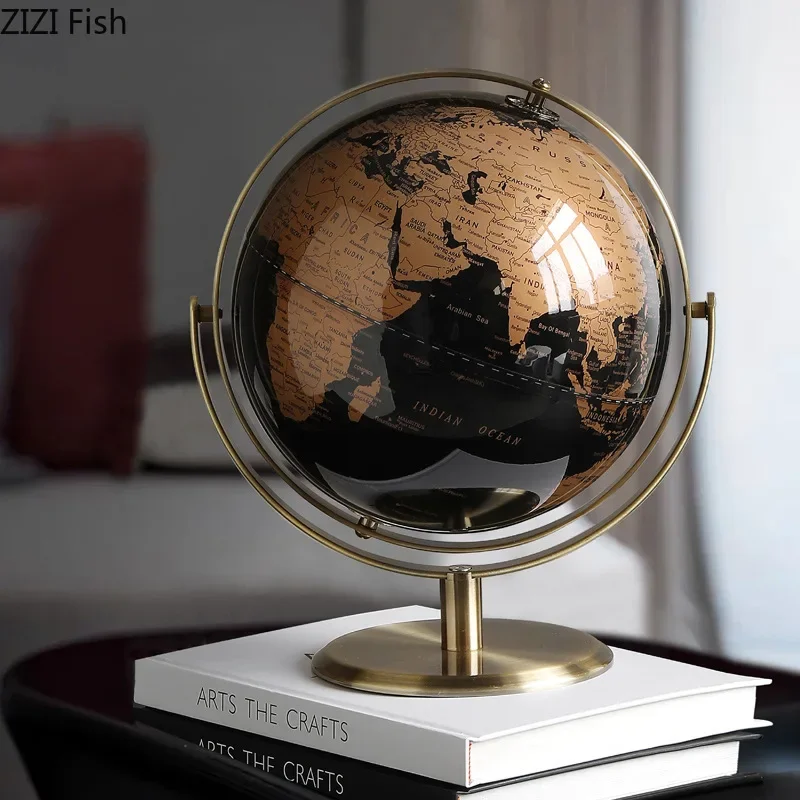 Creative Black Gold Rotating Globe Metal Desk Decoration Ornaments Geographic Globe World Map Gifts for Child Nordic Home Decor